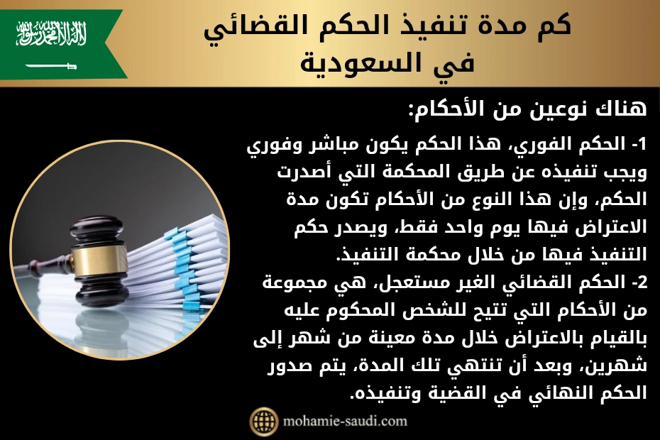 كم مدة تنفيذ الحكم القضائي في السعودية
